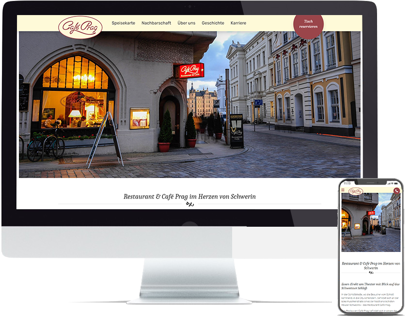 Mock up mit der Startseite von Restaurant Café Prag